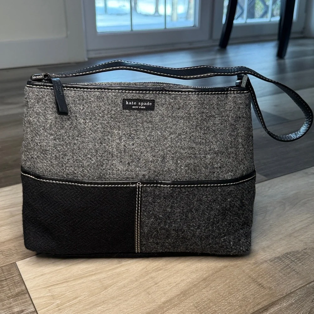 Vintage Kate Spade Black and Gray Wool Patchwork Small Bag - Picture 4 of 15